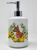 Caroline's Treasures CK2848SOAP Miniature Pinscher in Sunflowers Ceramic Soap Dispenser Hand Soap Dispenser Pump Bottles for Bat