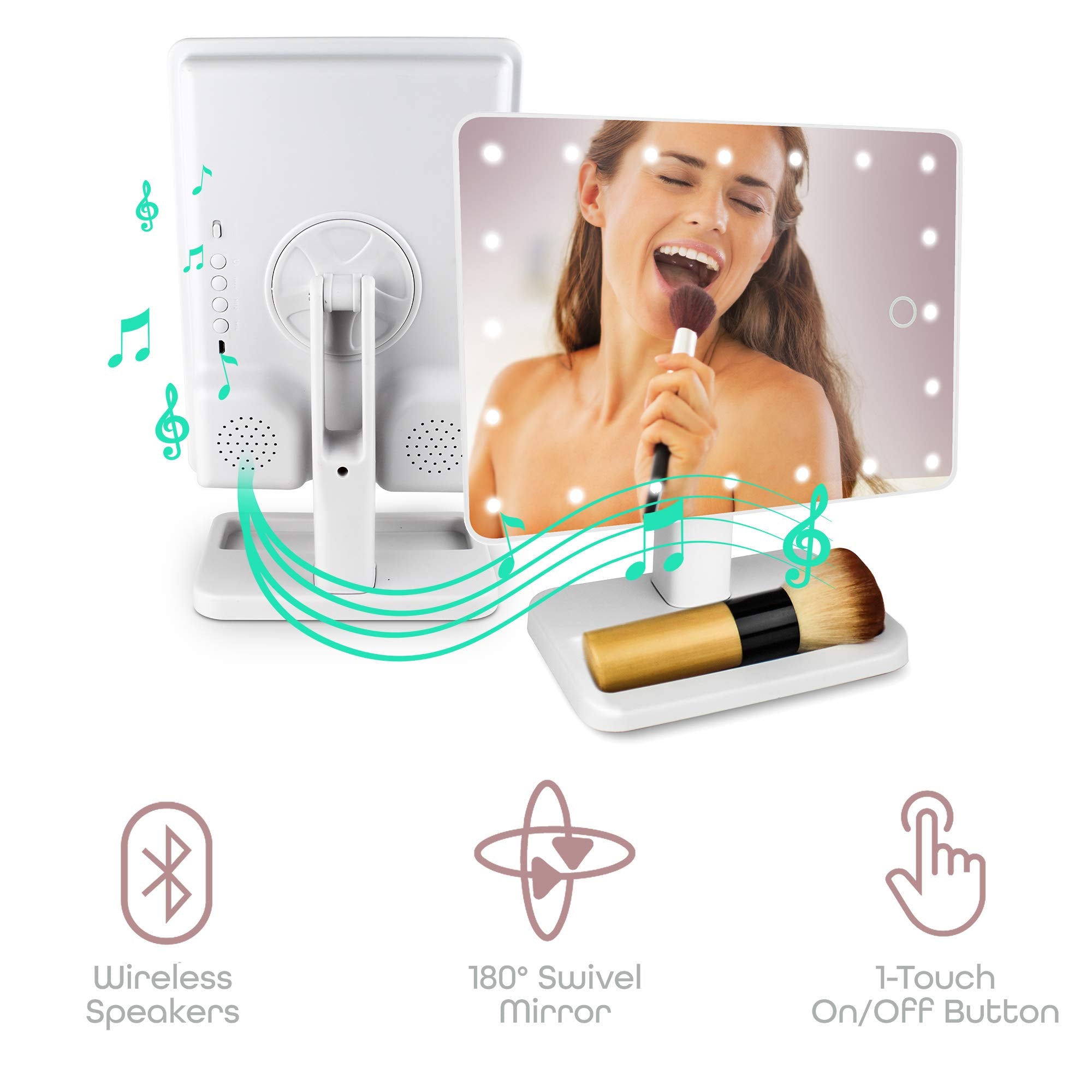 Aduro Vanity Mirror Makeup Mirror With Lights And Wireless Speaker, U-Reflect Beauty Led Wireless Swivel Smart Home Audio Mirror