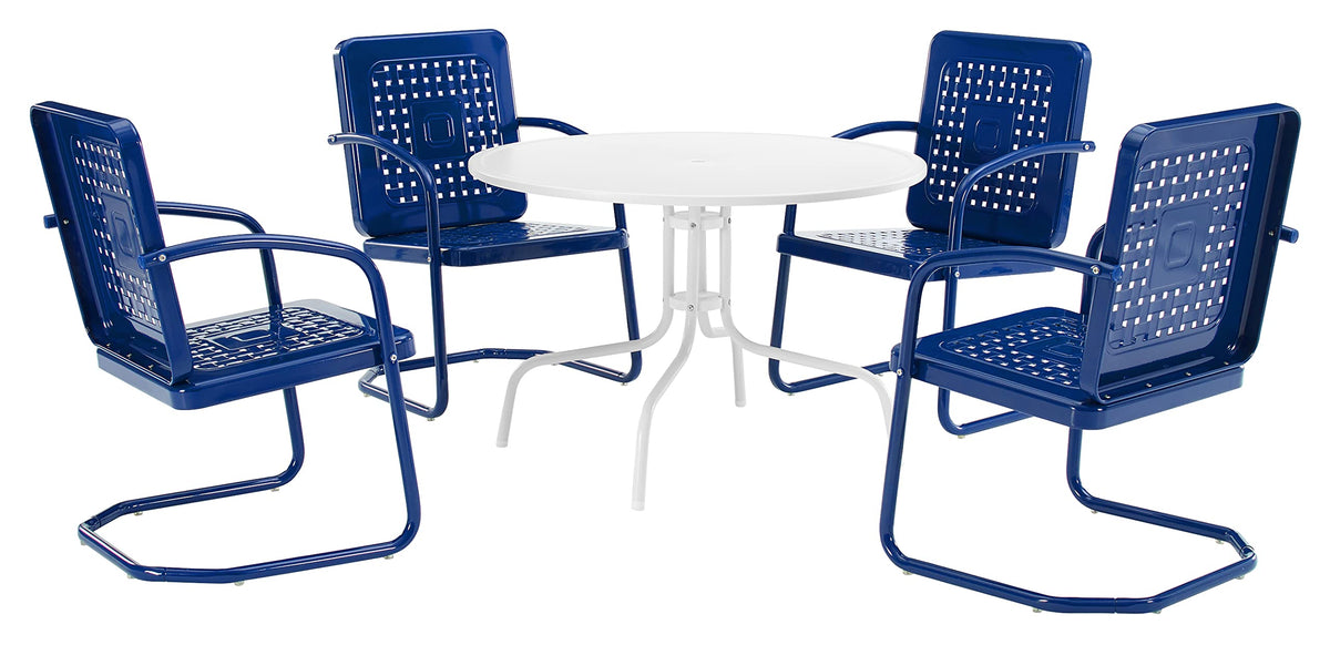 Crosley Furniture Bates 5-Piece Outdoor Dining Set For 4, Retro Metal Round Patio Table And Chairs For Deck, Navy Gloss