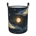 Laundry Hamper with Handles, Celestial Sun Moon Stars Design, Collapsible Storage Basket 19.6x15.7 Inch (Sun Moon Stars)