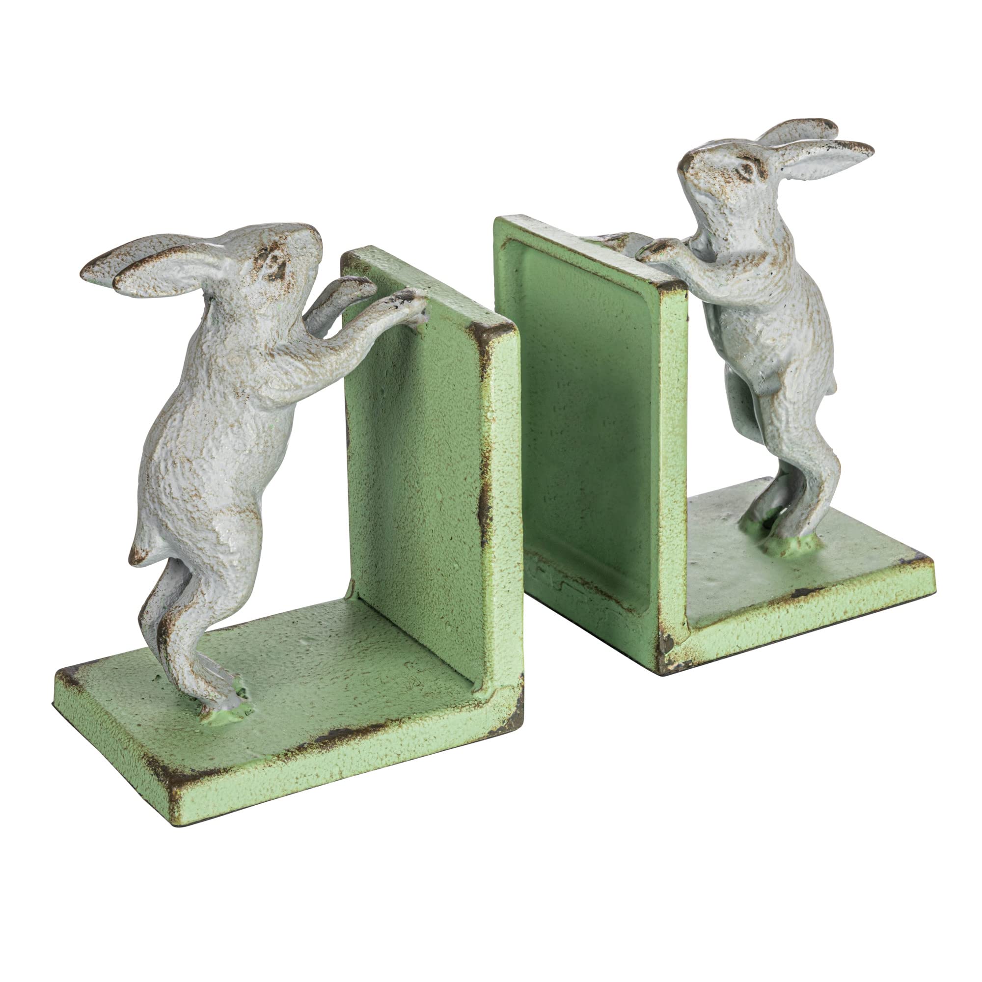 Creative Co-Op Decorative 2-Tone Cast Metal Rabbit Bookends, Green and Grey, Set of 2
