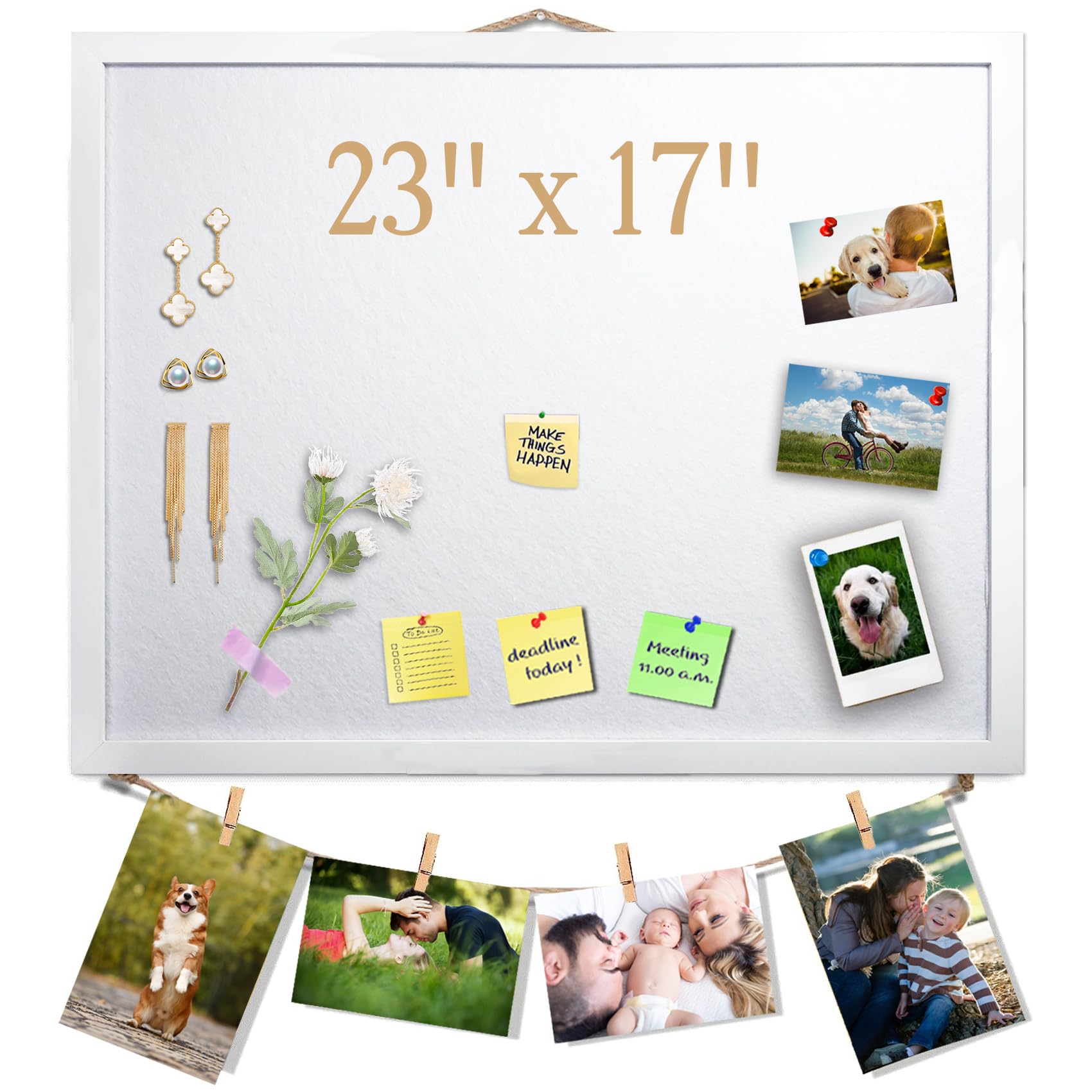 White Bulletin Board Cork Boards Vision Board With Felt, 23'X17' Small Display Pin Board For Walls, Desk, Jewelry, Notes, Coll