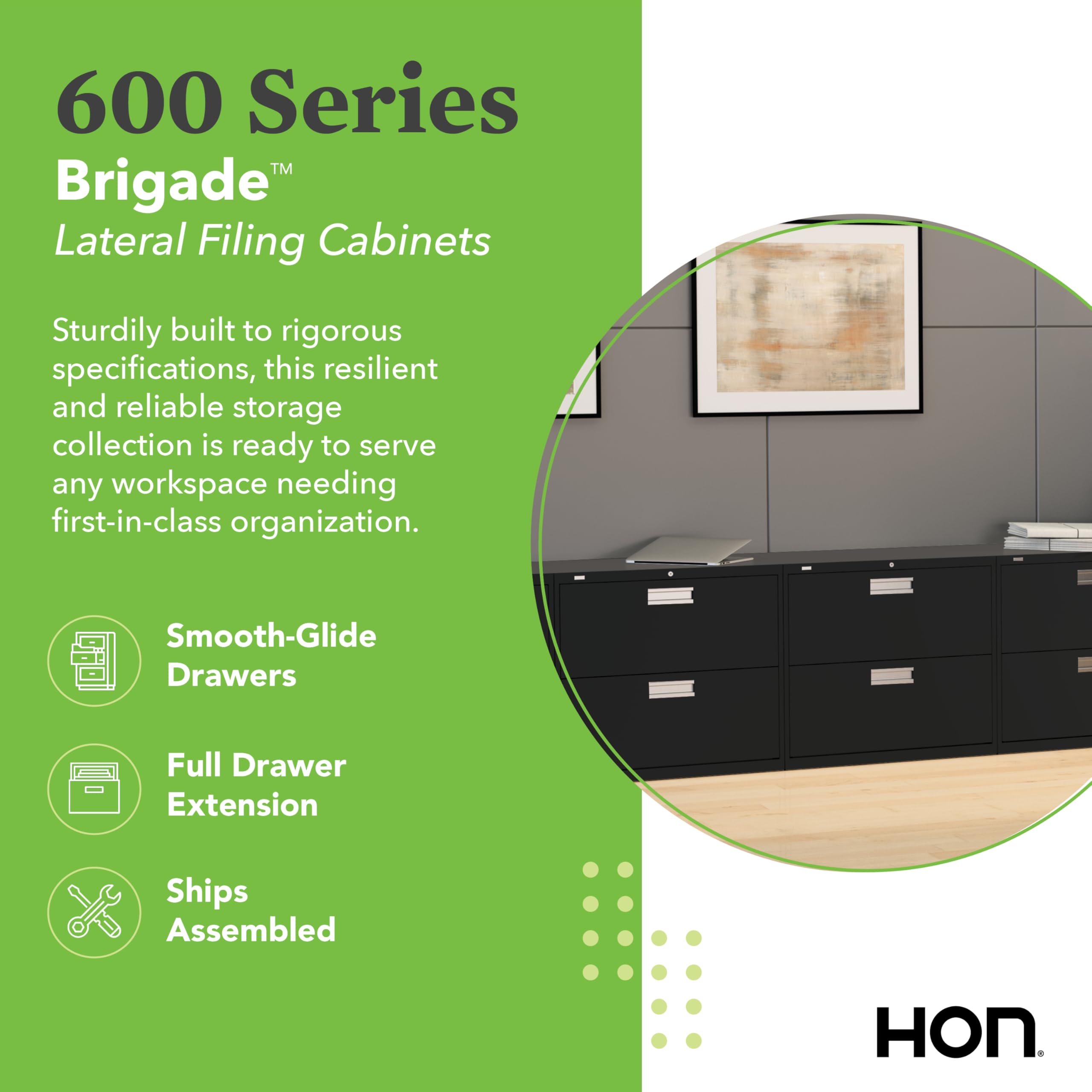 HON Brigade Lateral Legal or Letter File Cabinet, 2 Drawers, Black