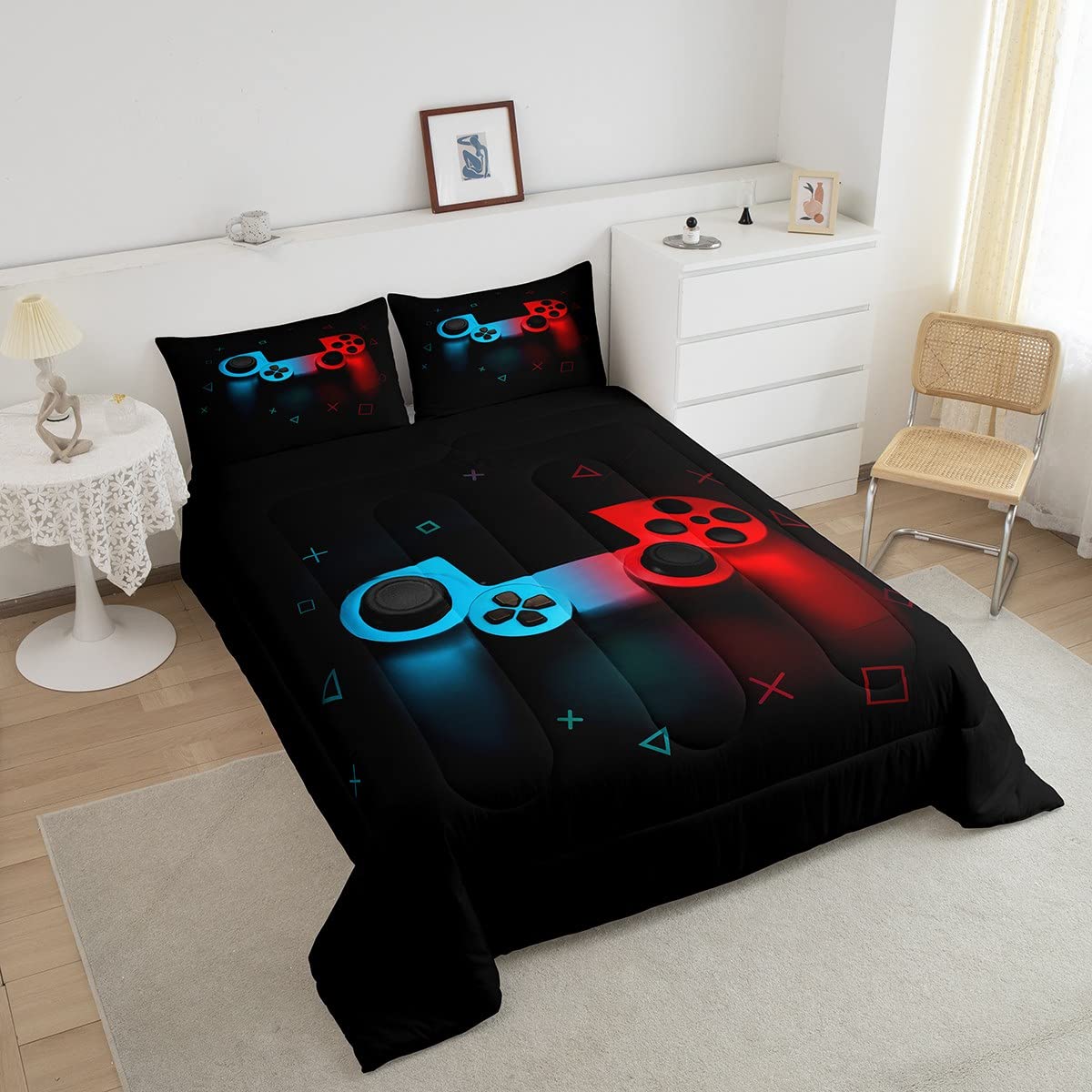 Boys Gamepad Comforter Set Full,Play Gamer Bedding Set Kid Young Man Video Games Down Comforter For Teen Child Game Room Decor B