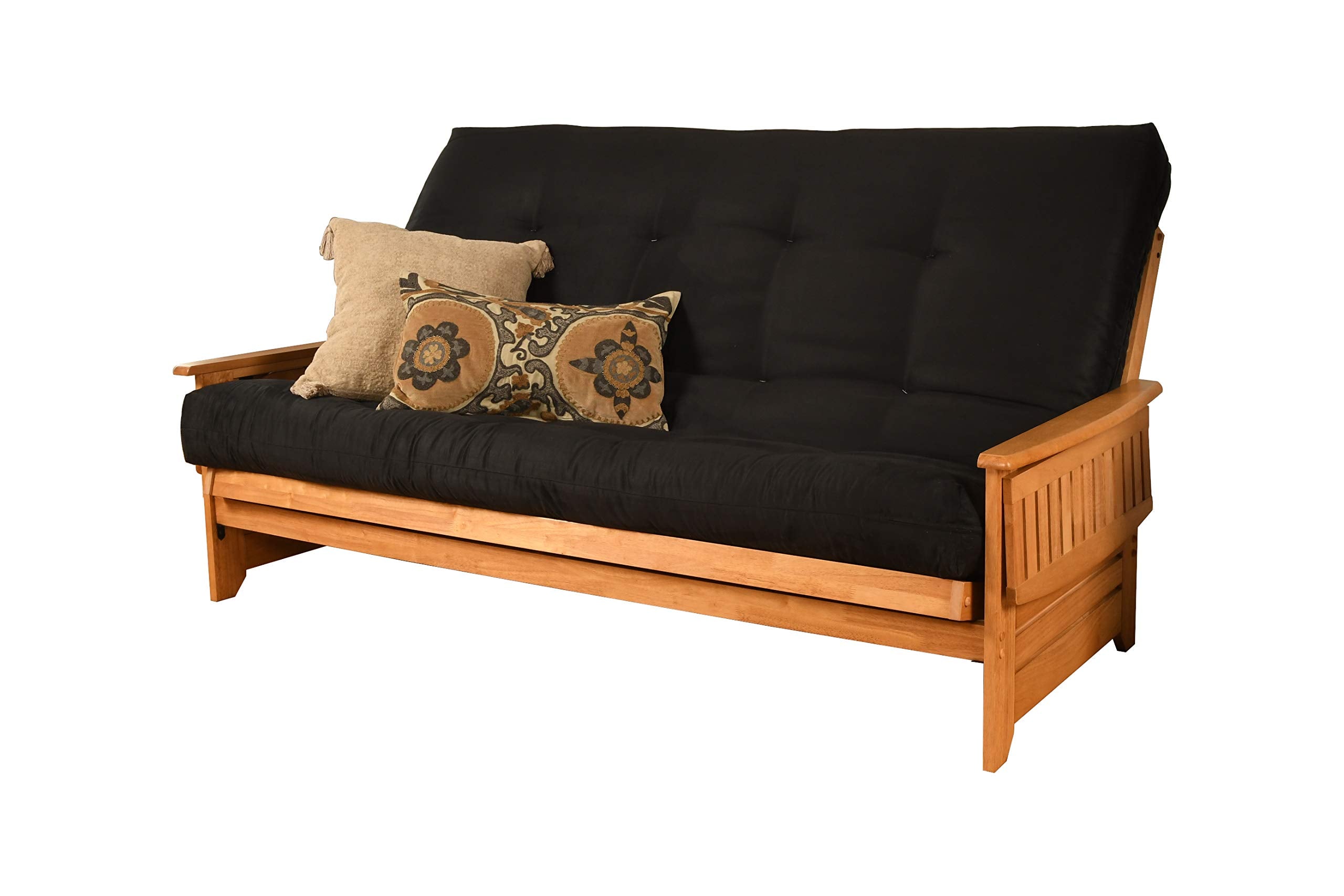 Kodiak Furniture Phoenix Queen Size Futon Set in Butternut Finish, Suede Black