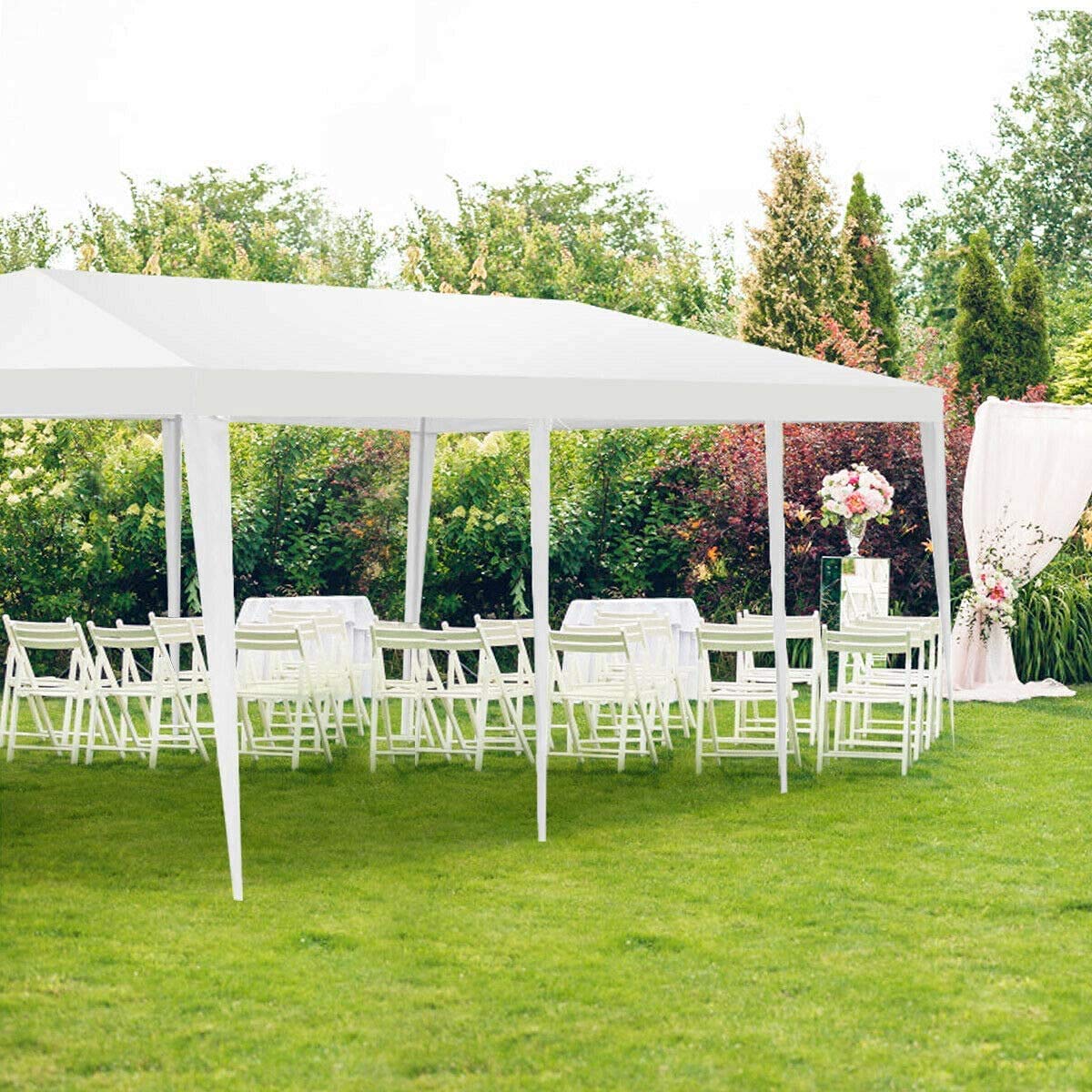 Tangkula 10 X 30 Feet Outdoor Canopy Tent, Wedding Party Tent With 16 Stakes & 8 Wind Ropes, Yard Enclosed White Tent For Events