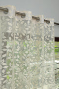 Fabrilia Leaf Net Semi Transparent Window Semi Sheer Grommet Curtains 5 Feet Set of 2, Cream