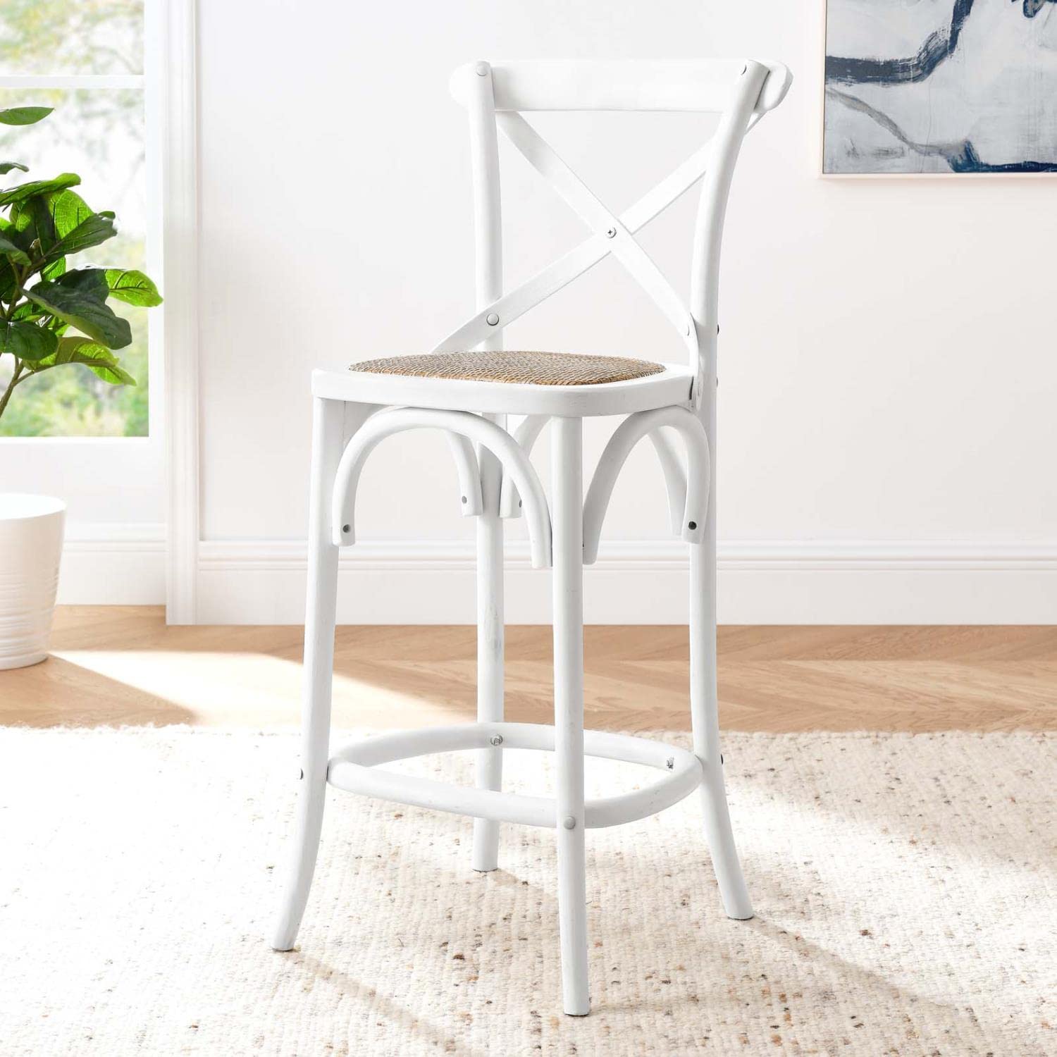 Modway Gear X-Back Wood Counter Stool In White