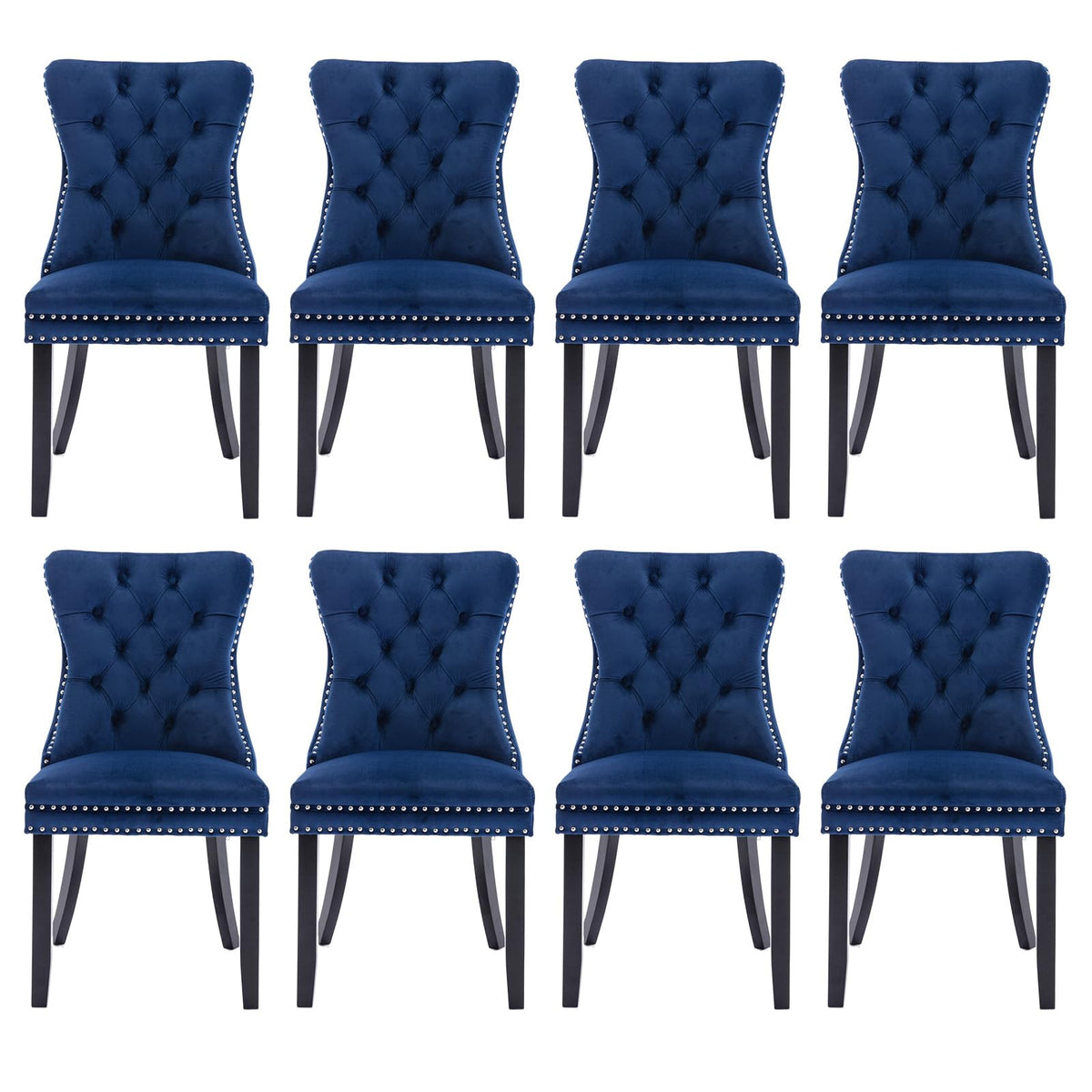 Soartalent Velvet Upholstered Dining Chairs Set Of 8, Modern Style Kitchen Side Chairs With Nailhead Trim And Wood Legs,Metal Pu