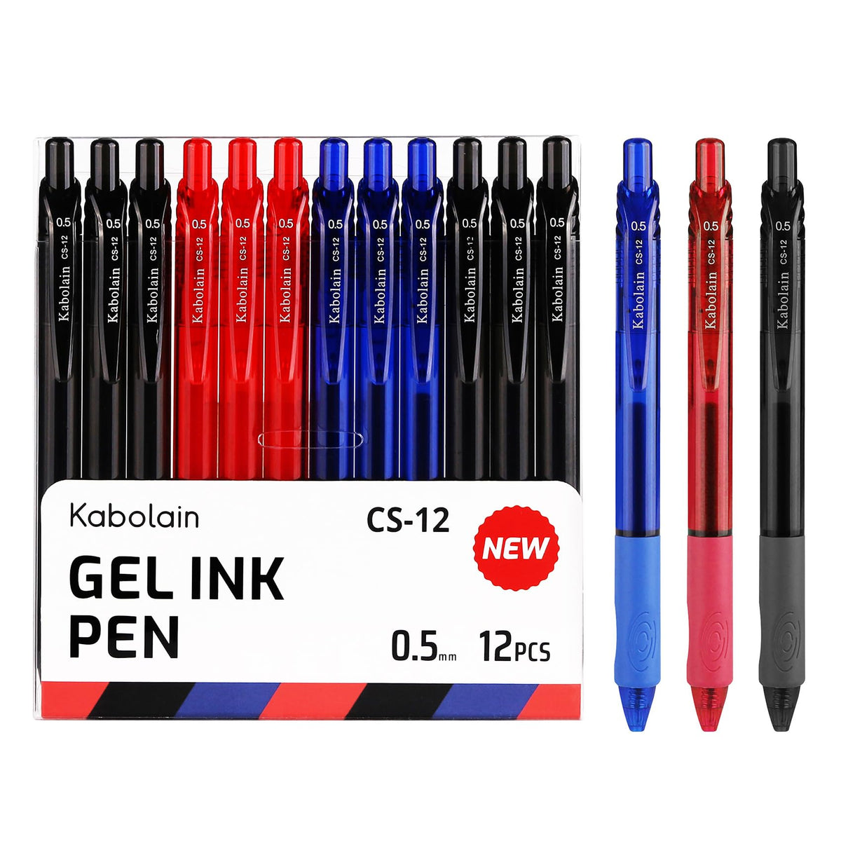Kabolain 12 Pack Gel Ink Pens, 0.5Mm Retractable Ballpoint Pens(Black/Blue/Red), Fine Point Smooth Pens With Soft Grip, Office P