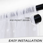 MYSKY HOME 52W x 45L White Pom Pom Short Curtains - Sheer Kitchen & Living Room Window Panels, 2 Sets, Perfect for Nursery & Kids