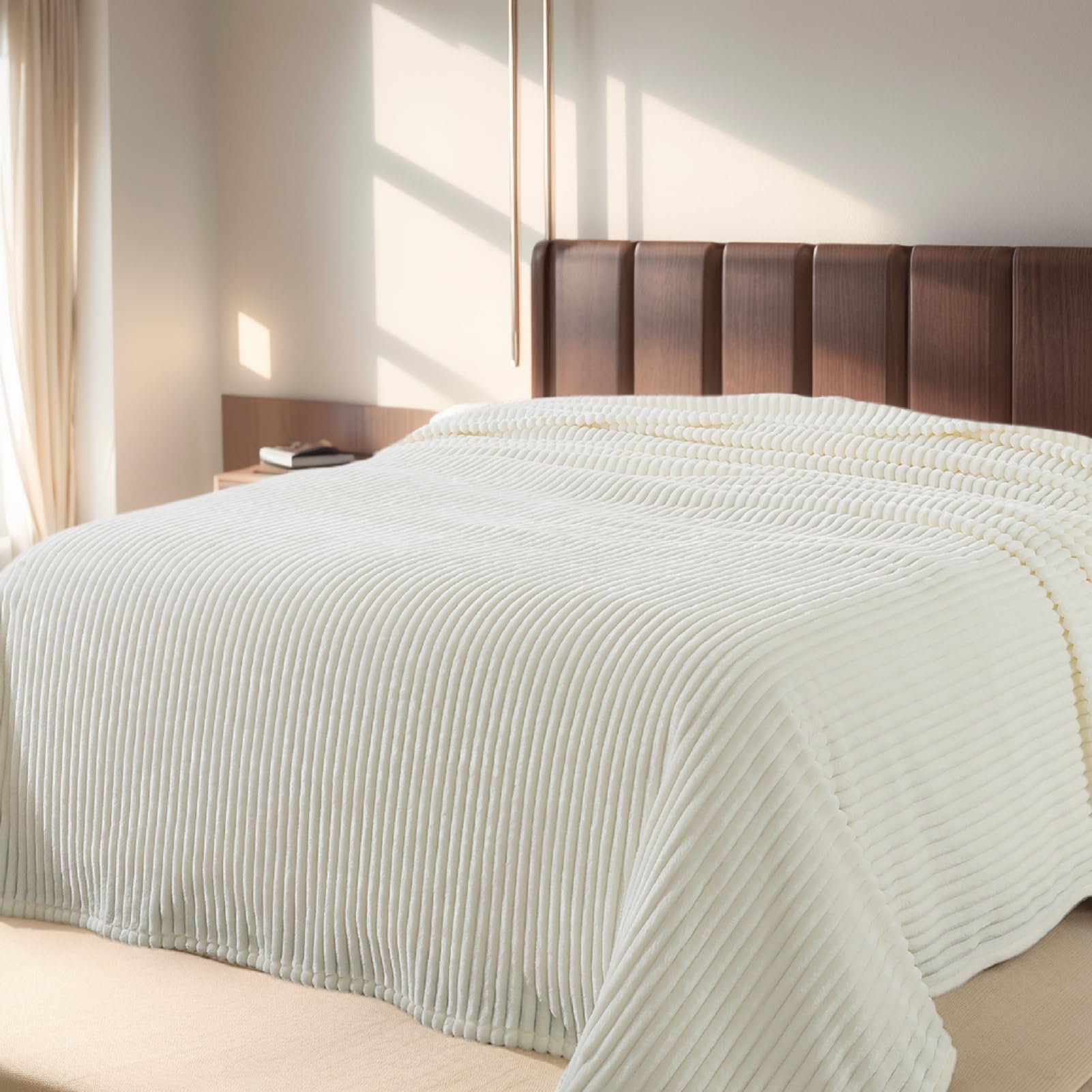 Richave Cuddly Blanket King Size,Premium Lightweight Anti-Static Fluffy Fleece Blanket With Striped Pattern For King Calking Bed