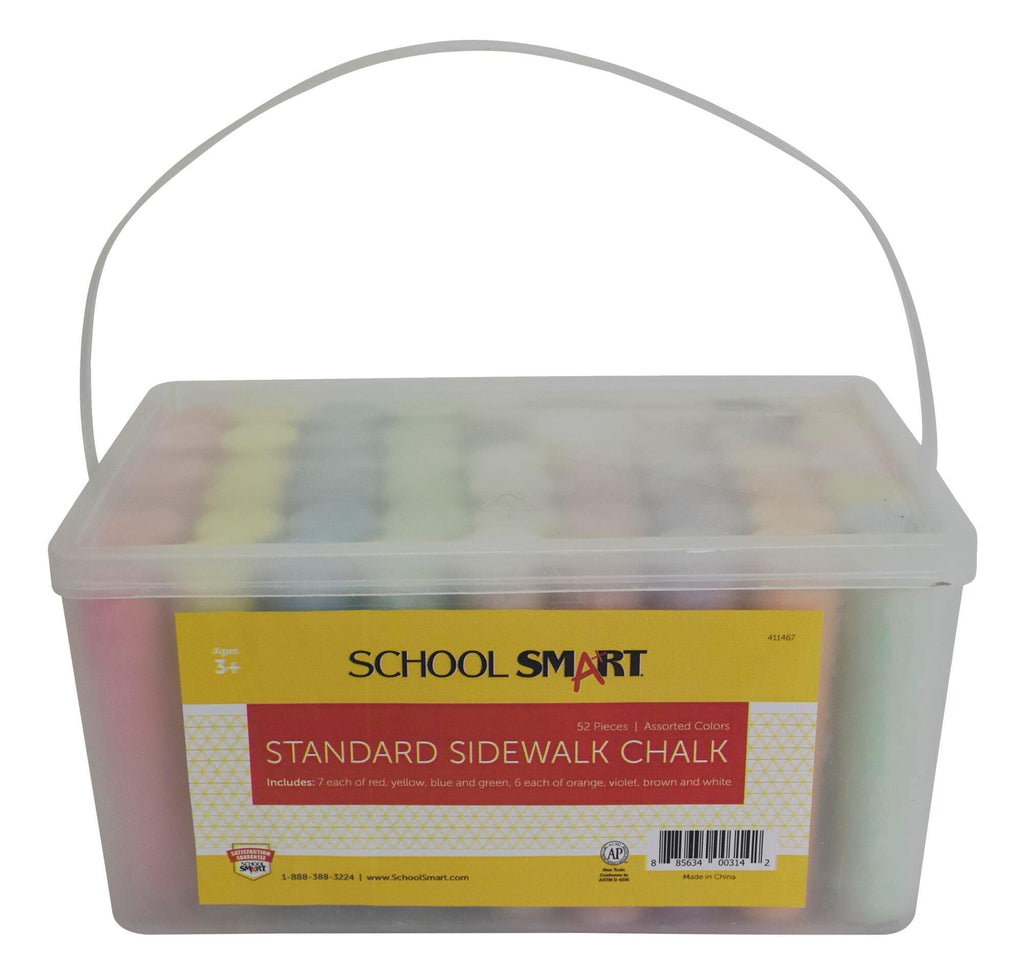 School Smart Sidewalk Chalk Jumbo Set With Tub, Ages 3 And Up, Assorted Colors, Pack Of 52