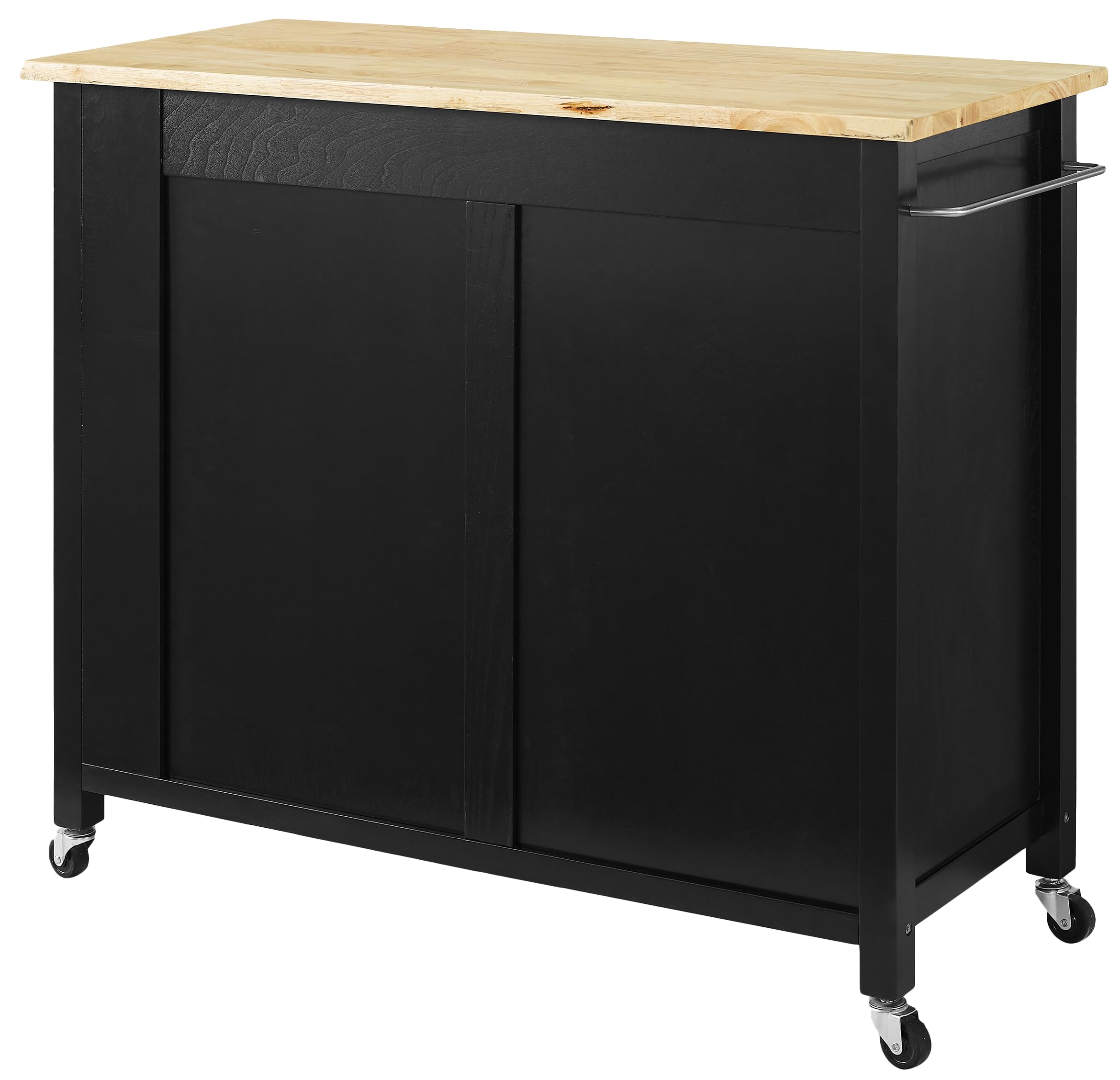 Crosley Furniture Savannah Wood Top Rolling Kitchen Island Cart, Microwave Stand, With Shelves And Drawers, Black