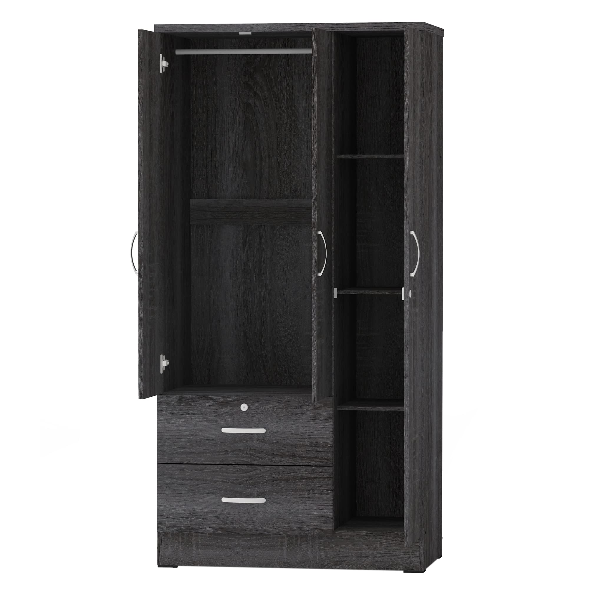Better Home Products Symphony Wardrobe Armoire Closet with Two Drawers in Gray