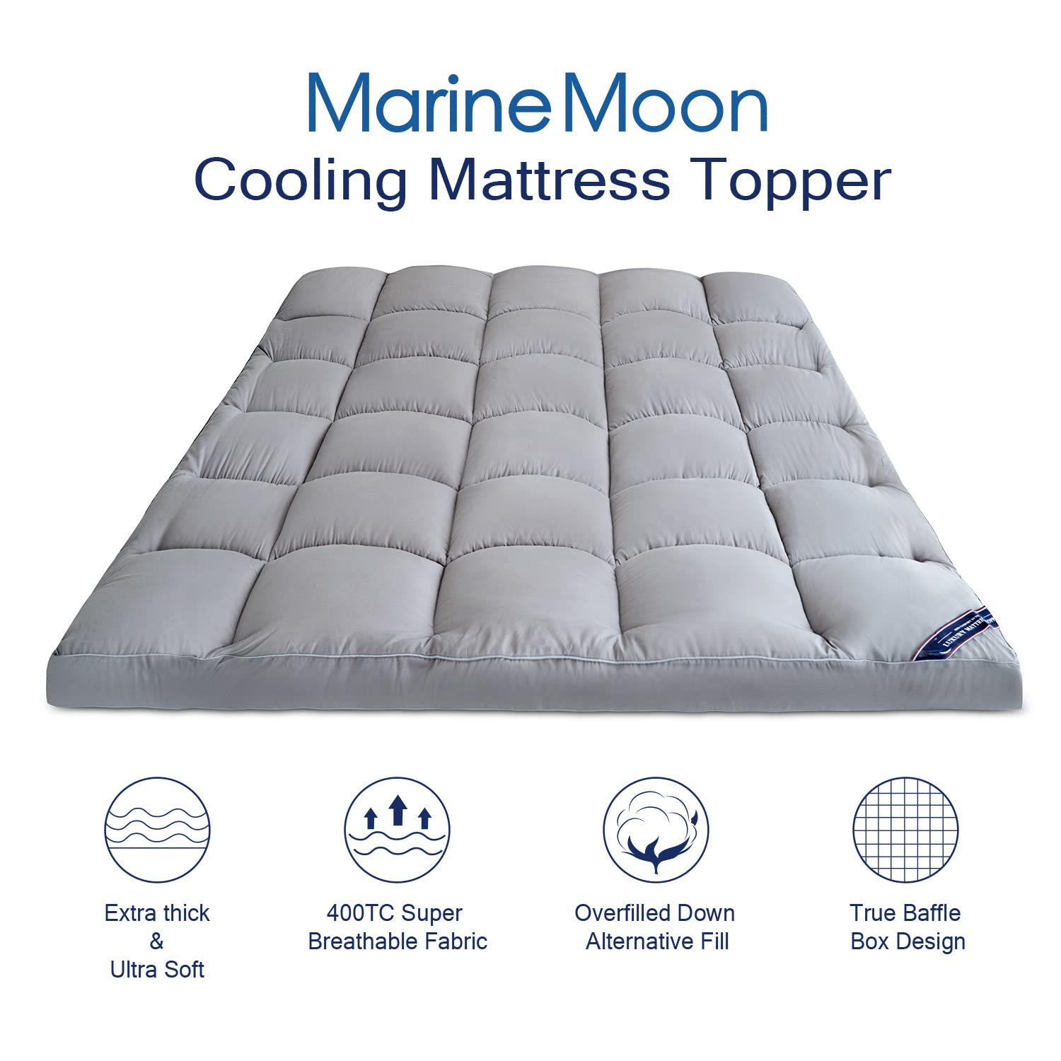 Marine Moon King Mattress Topper Cooling Extra Thick Bed Topper Plush Pillow Top Mattress Pad Hotel Quality Down Alternative Mat
