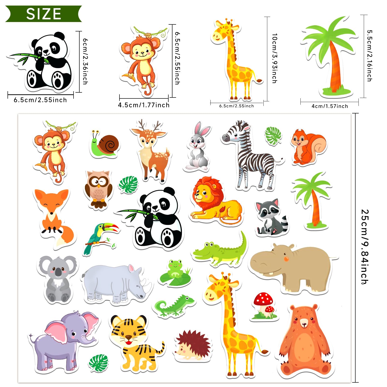 Marforever 50 Pcs Jungle Animals Window Gel Clings Stickers Removable And Reusable Window Clings Decals Thick Gel Clings For Adu