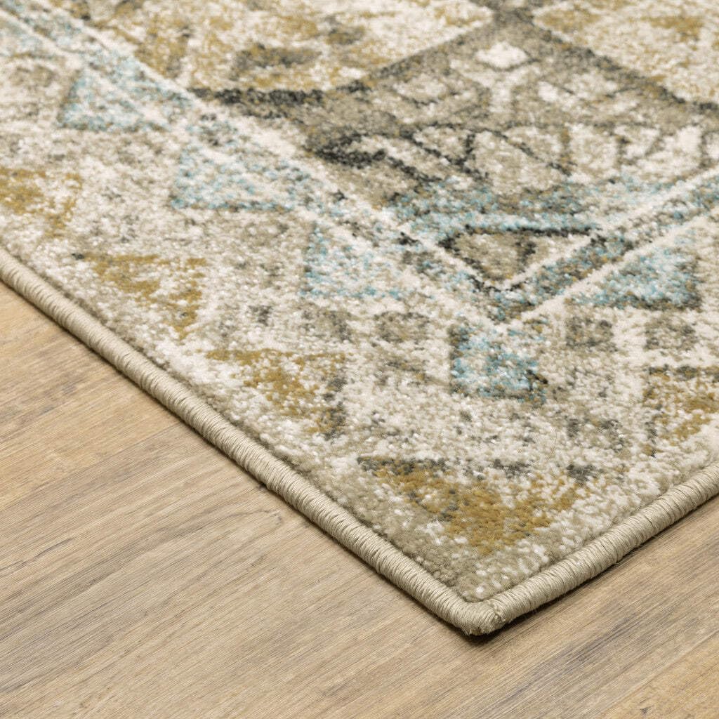 HomeRoots 509875 6 x 9 ft. Gray Blue Beige & Gold Oriental Power Loom Stain Resistant Rectangle Area Rug