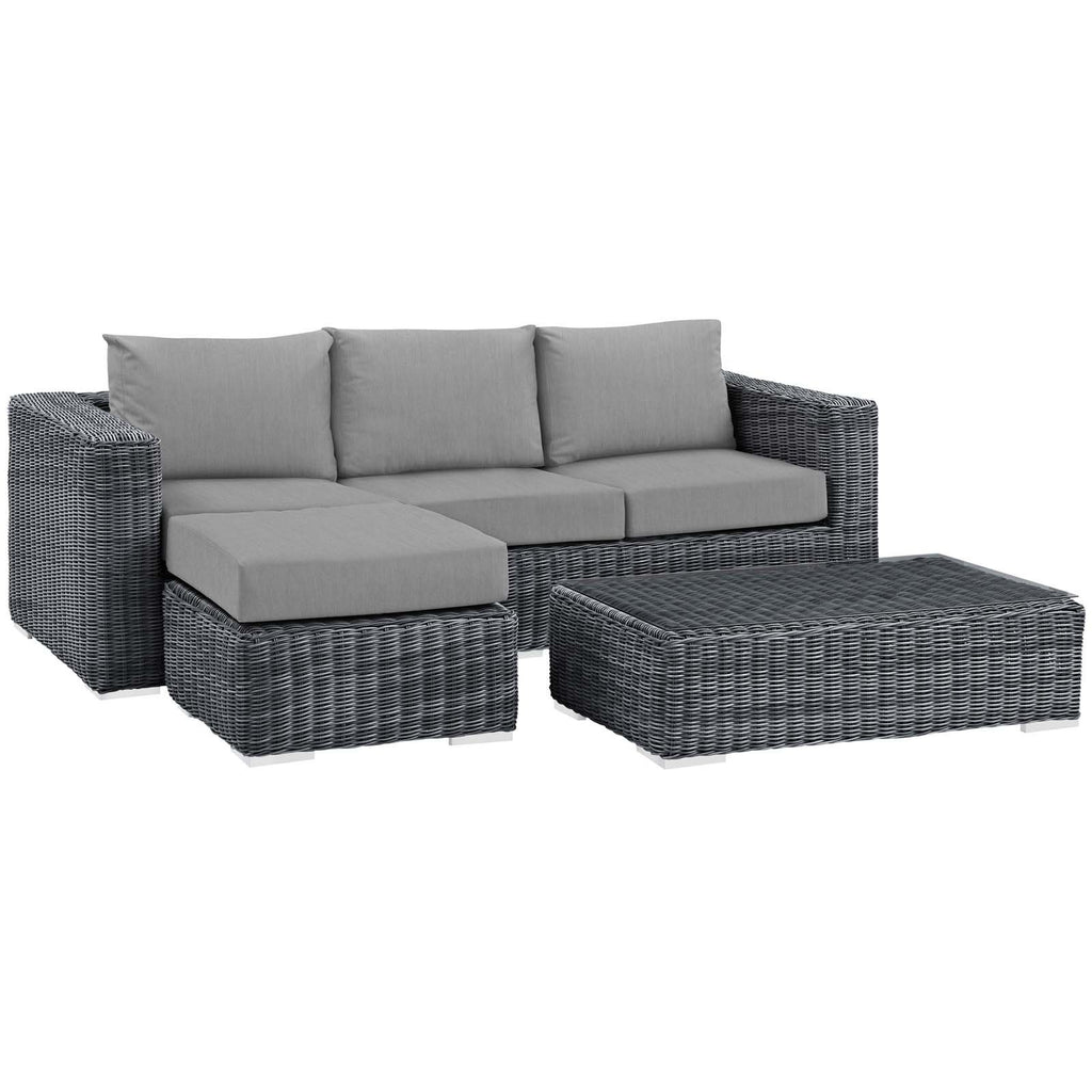 Modway Summon 3 Piece Outdoor Patio Sectional Set With Sunbrella Cushions In Canvas Gray