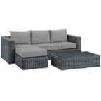 Modway Summon 3 Piece Outdoor Patio Sectional Set With Sunbrella Cushions In Canvas Gray
