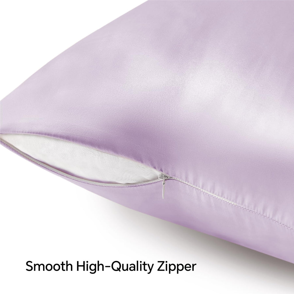 Bedelite Satin Pillowcase With Zipper, Lavender King Size Pillow Cases Set Of 2, Super Soft And Cooling Similar To Silk Pillow C