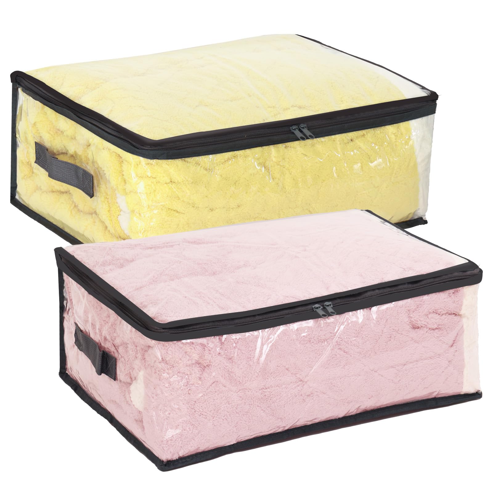 Fixwal 2pcs Clear Clothes Organizer Storage Bags, Foldable Bed Sheet Comforter Storage Bags PVC Organizers with Zipper for Sweat