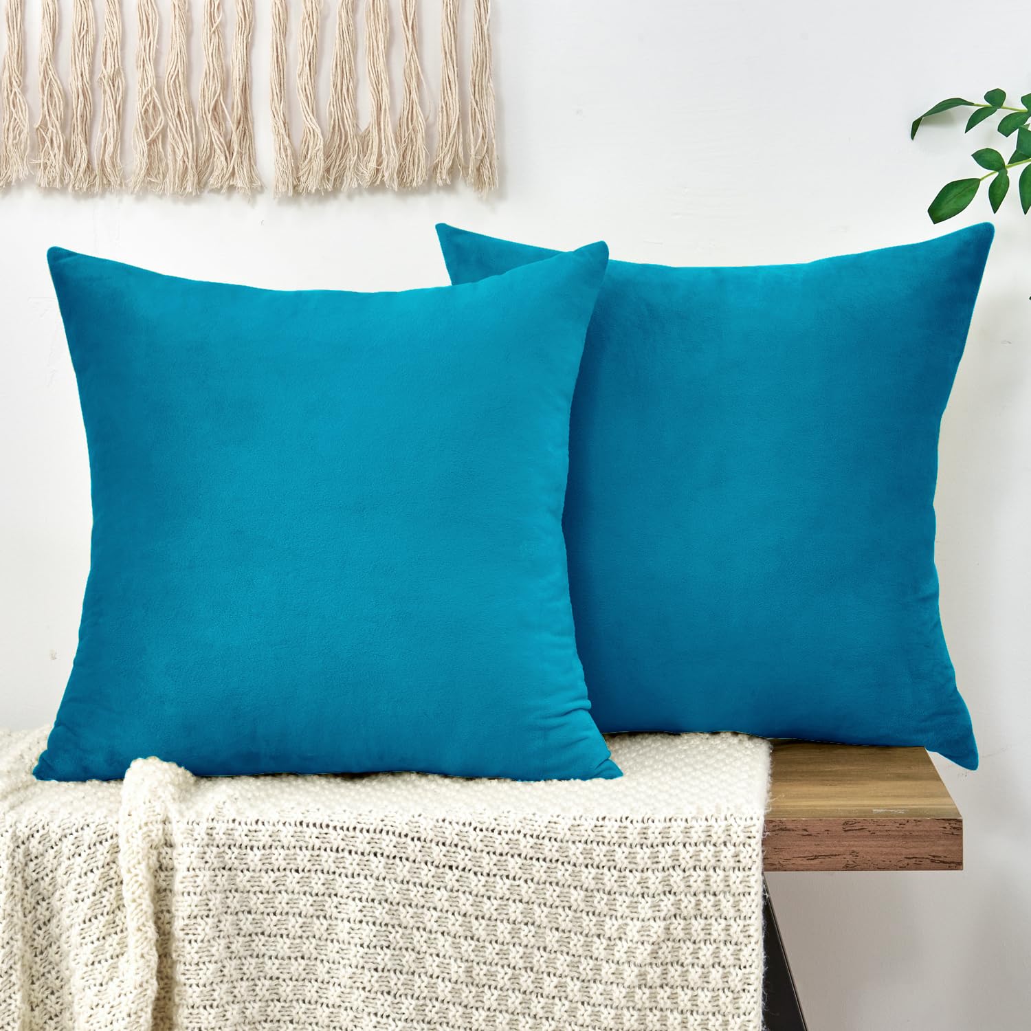 Grineed Throw Pillow Covers Decorative Velvet Set Of 2 18X18 Inch Pillow Covers, Soft Teal Pillowcases For Couch Sofa Bed Living