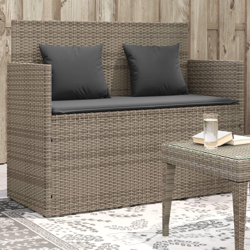 vidaXL Patio Loveseat Bench - Gray Poly Rattan Outdoor Furniture with Cushion Storage & Washable Covers, Weather-Resistant, Powder-Coated Steel Frame - 47.2&quot;x19.7&quot;x35.6&quot;