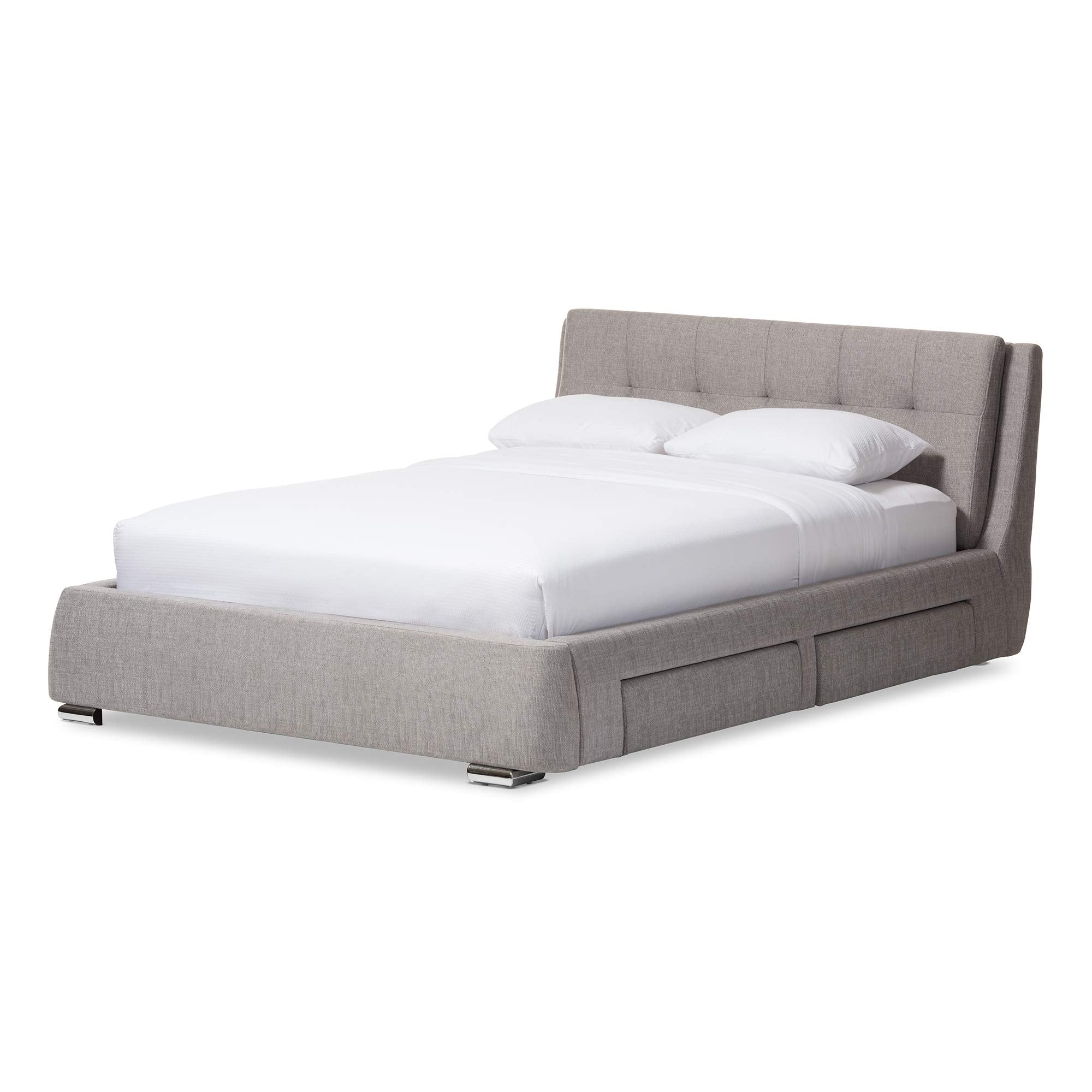 Baxton Studio Camile Modern and Contemporary Grey Fabric Upholstered 4-Drawer King Size Storage Platform Bed