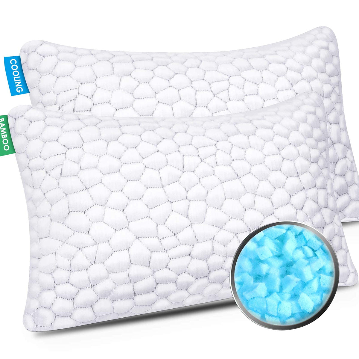Cooling Bed Pillows For Sleeping 2 Pack Shredded Memory Foam Adjustable Cool Bamboo Pillow For Side Back Stomach Sleepers Luxury