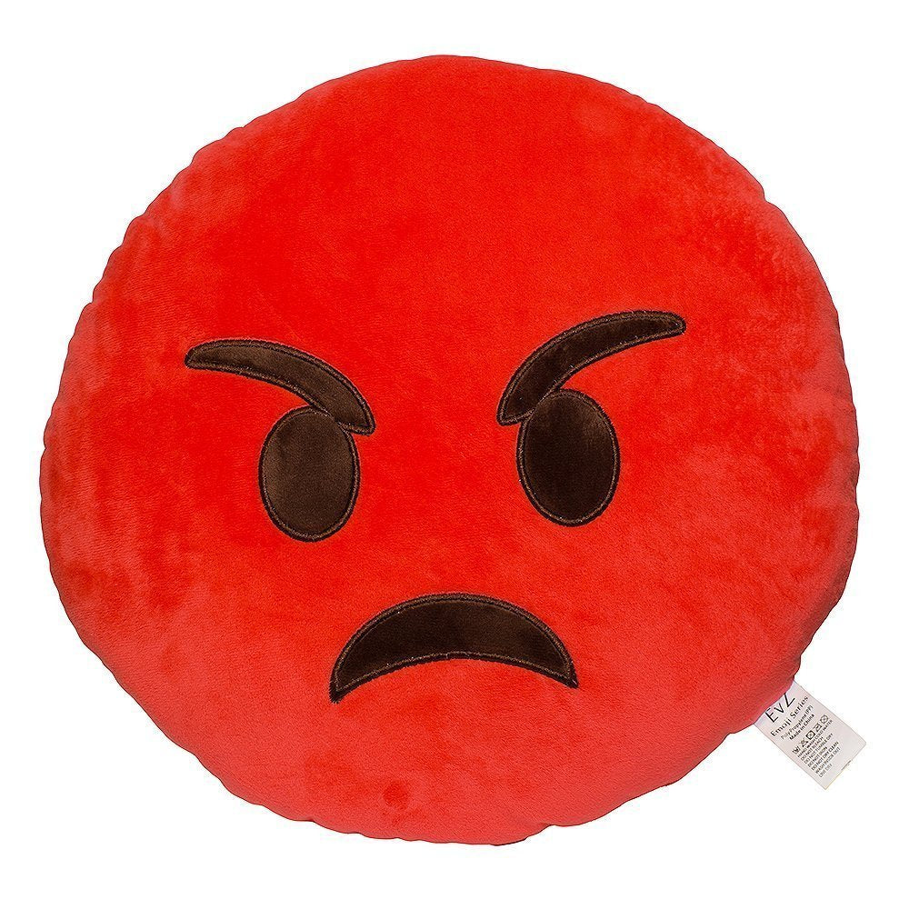 Evz Emoji Rage Face Emoticon Cushion Stuffed Plush Soft Pillow, 32Cm, Red
