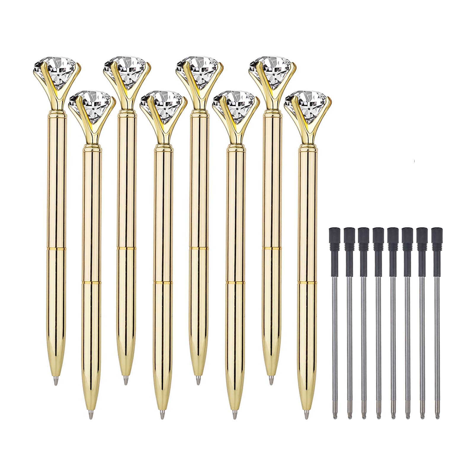 MSTOKIN Bling Crystal Diamond Pen metal ballpoint pens for Office School with Reffills students gift, pack of 3 4 5 8 12 (8 gold