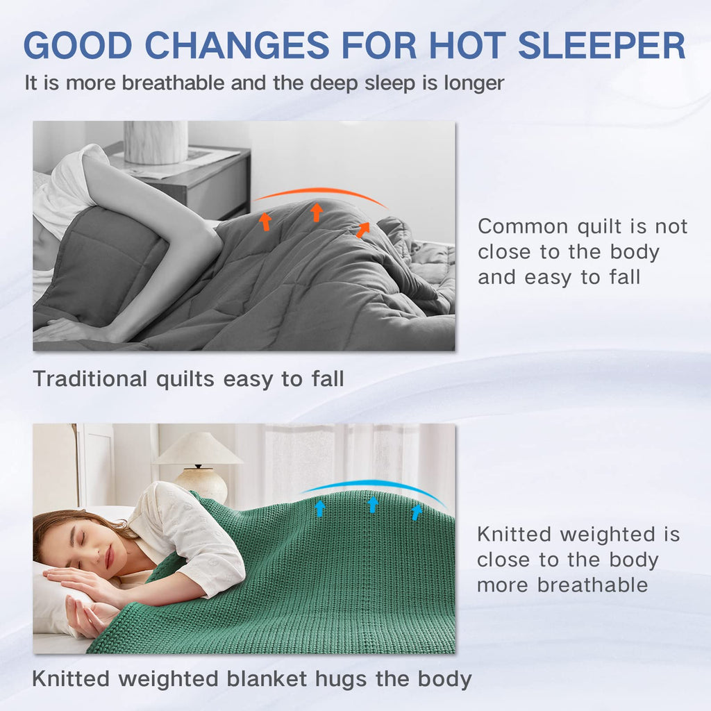 Guohaoi Green Knitted Weighted Blanket 50x60 7lbs - Cooling Throw for Hot Sleepers, Hand Made Chunky Knit for Twin Size Bed