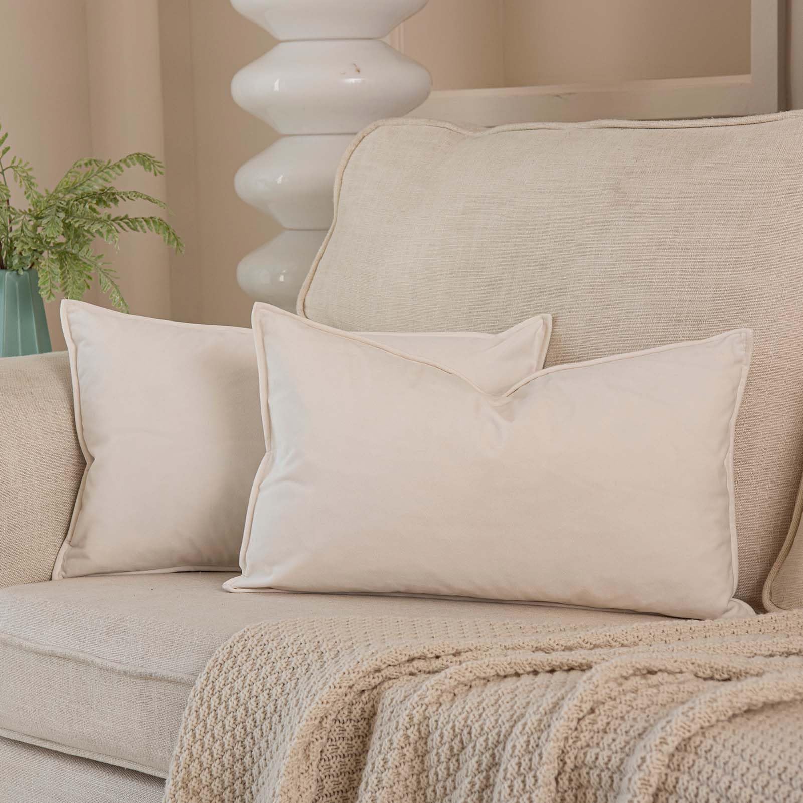 Juspurbet Cream White Decorative Velvet Throw Pillow Covers 16X24 Inch Set Of 2,Broadside Soft Cushion Case With Invisible Zippe