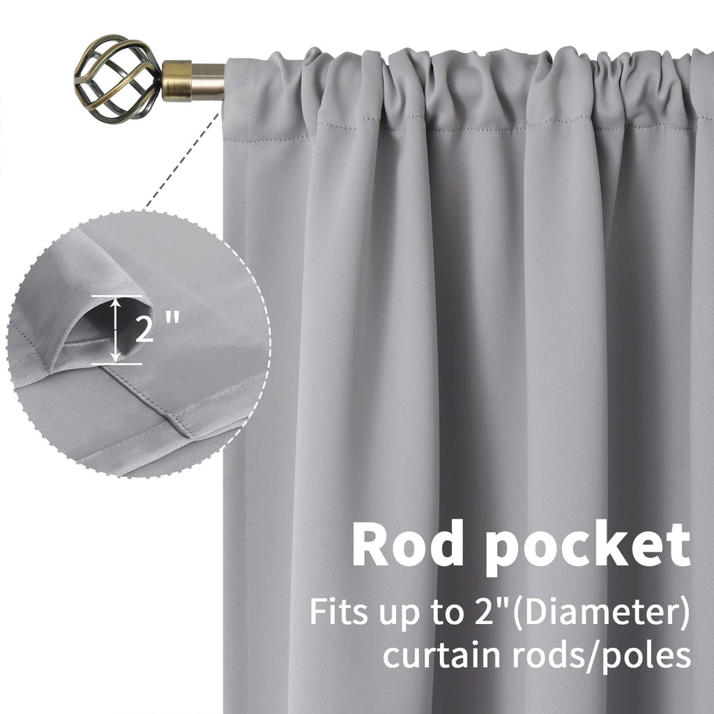 Bgment Light Grey Blackout Curtains 90 Inches Length - Rod Pocket Room Darkening Window Drapes For Bedroom Living Room Office, 2 Panels, 52 X 90 Inch