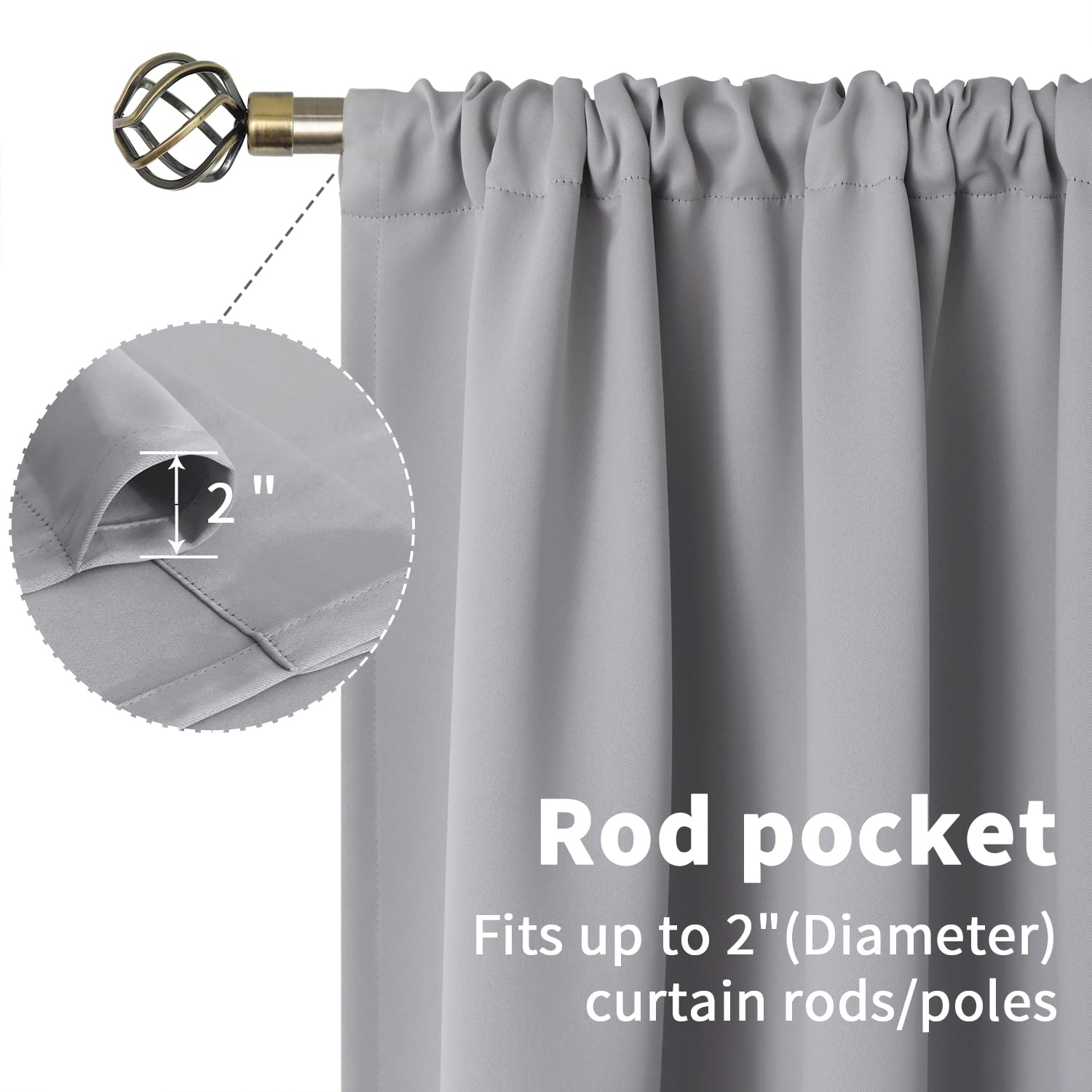 Bgment Light Grey Blackout Curtains 90 Inches Length - Rod Pocket Room Darkening Window Drapes For Bedroom Living Room Office, 2 Panels, 52 X 90 Inch