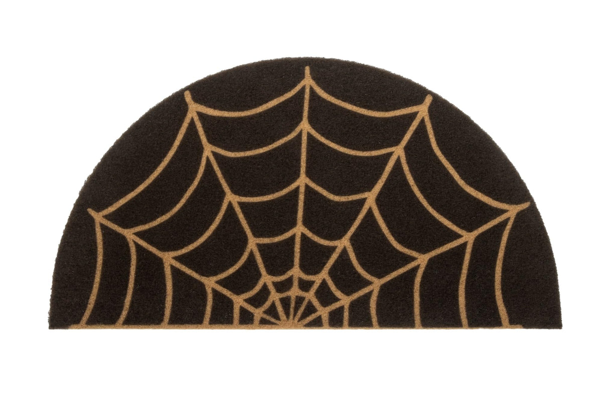 Spider Web Dark Coir Doormat - Half Circle Non-Slip Welcome Door Mat Halloween Decor Mat 17X29 Inch Indoor Mat
