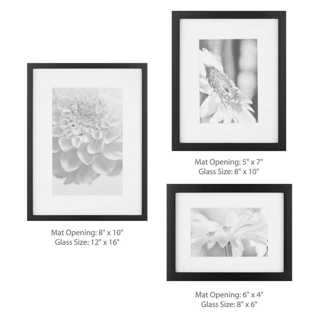 Gallery Perfect - 7-Piece Black Wall Frame Set - Kit With Decorative Art Prints - Hanging Template - Easy Installation Frame - M