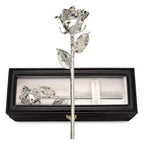 Forever Rose Leather Case Bundle - A Genuine, One Of A Kind, Real Rose Hand Dipped In Silver With Beautiful Leather Case With Le