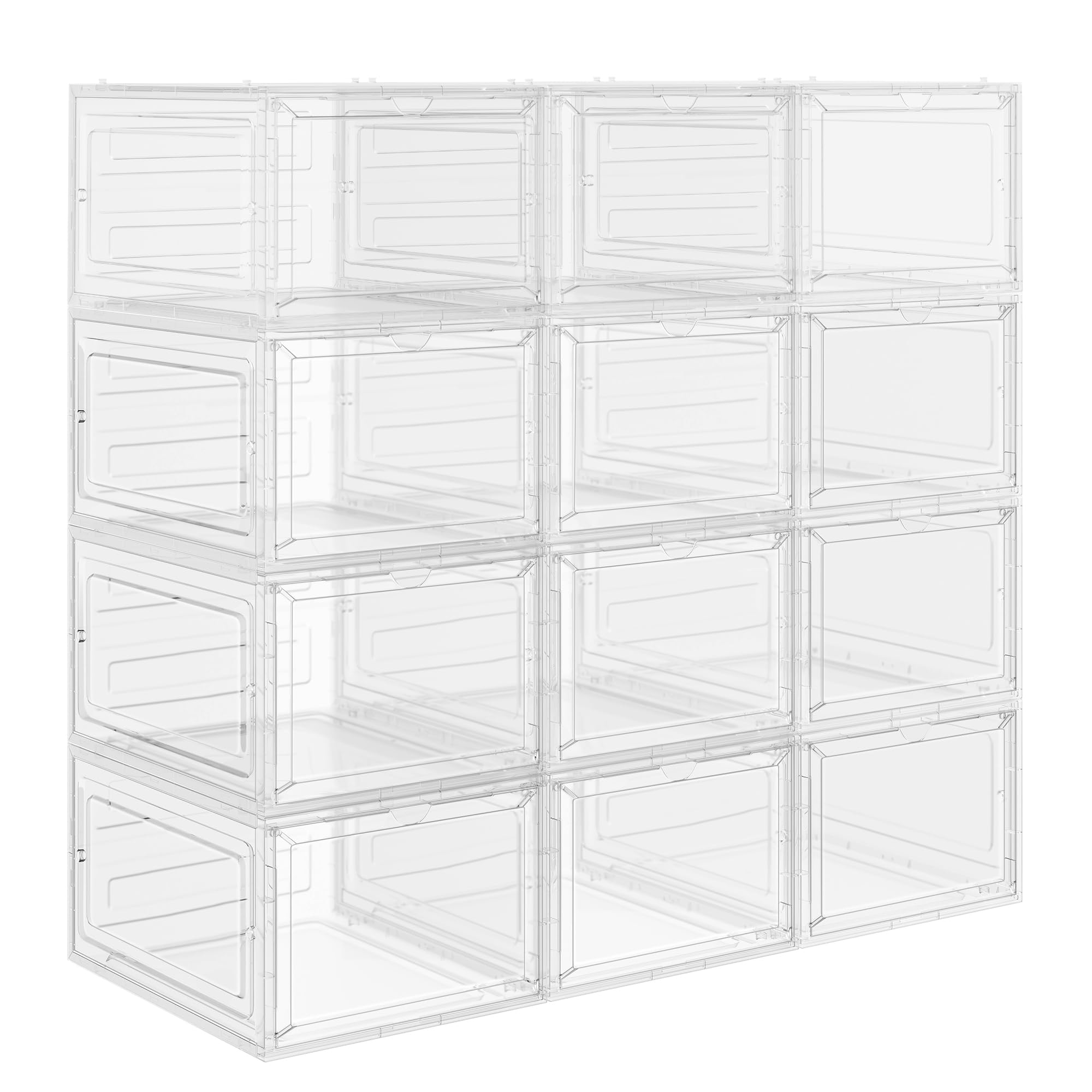 SONGMICS Shoe Boxes, Clear Shoe Organizers, Set of 12, Plastic Shoe Storage with Clear Door, Easy Assembly, up to US Size 12, Tr