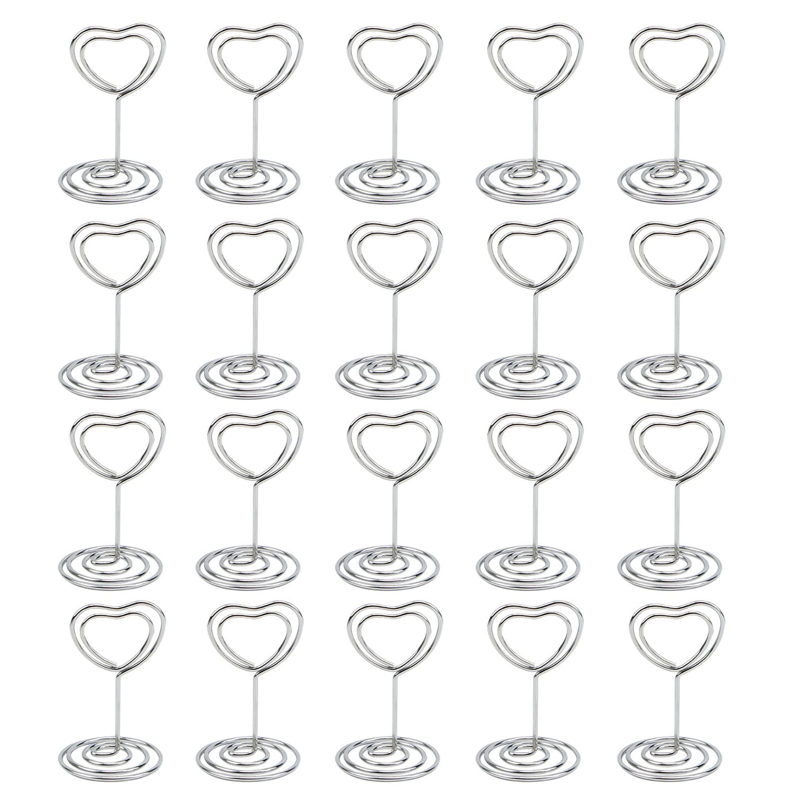 20 Pcs Table Number Holders Picture Holder 1.96Inch Small Size Table Picture Stands For Wedding Party Office,(Love(Silver)
