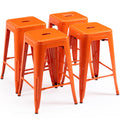 Vogue Furniture Direct 24 High Bar Stools Backless Orange Metal Barstools Indoor-Outdoor Counter Height Stools with Square Seat,