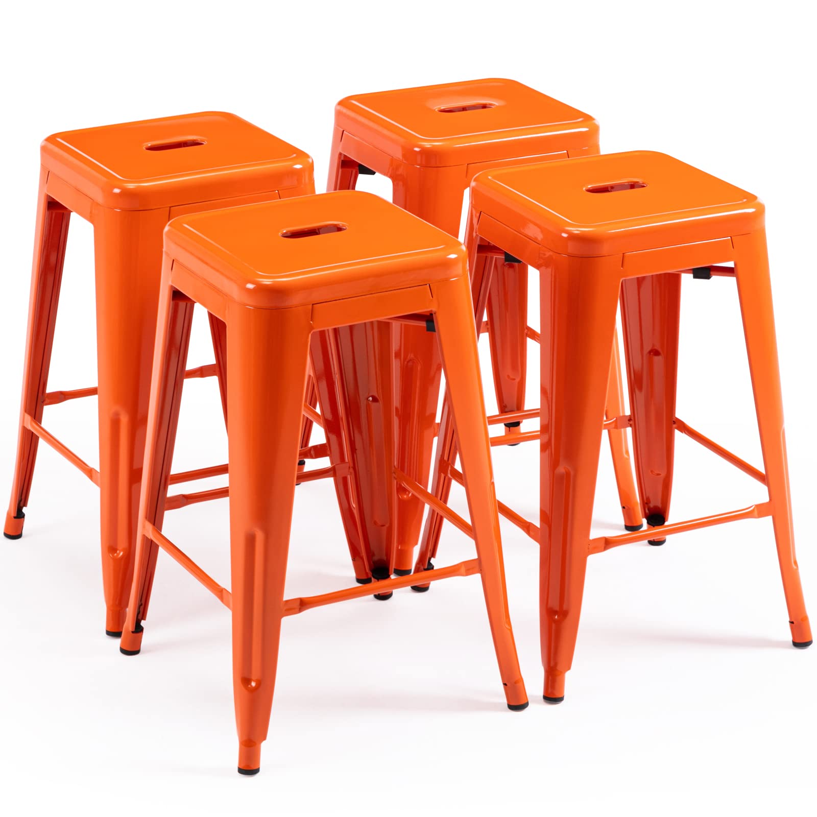 Vogue Furniture Direct 24 High Bar Stools Backless Orange Metal Barstools Indoor-Outdoor Counter Height Stools with Square Seat,