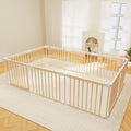 Baby Playpen, Foldable Wooden Play Yard with Gate, Playpen for Babies and Toddlers, Adjustable Baby Activity Center with Child P
