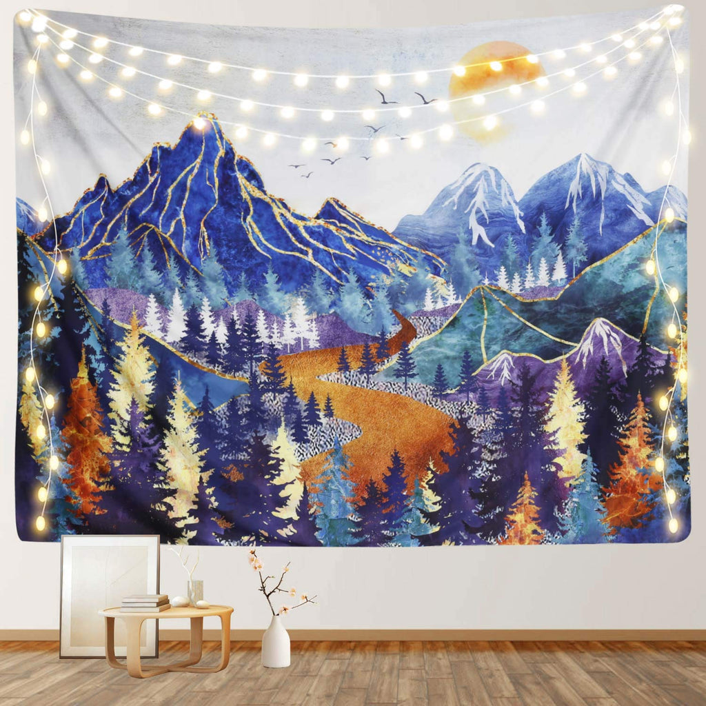 Rosielily Mountain Tapestry Forest Tapestry Nature Tapestry, Sunset Mountain Tapestries Woodland Tree Wall Decor Landscape Bird