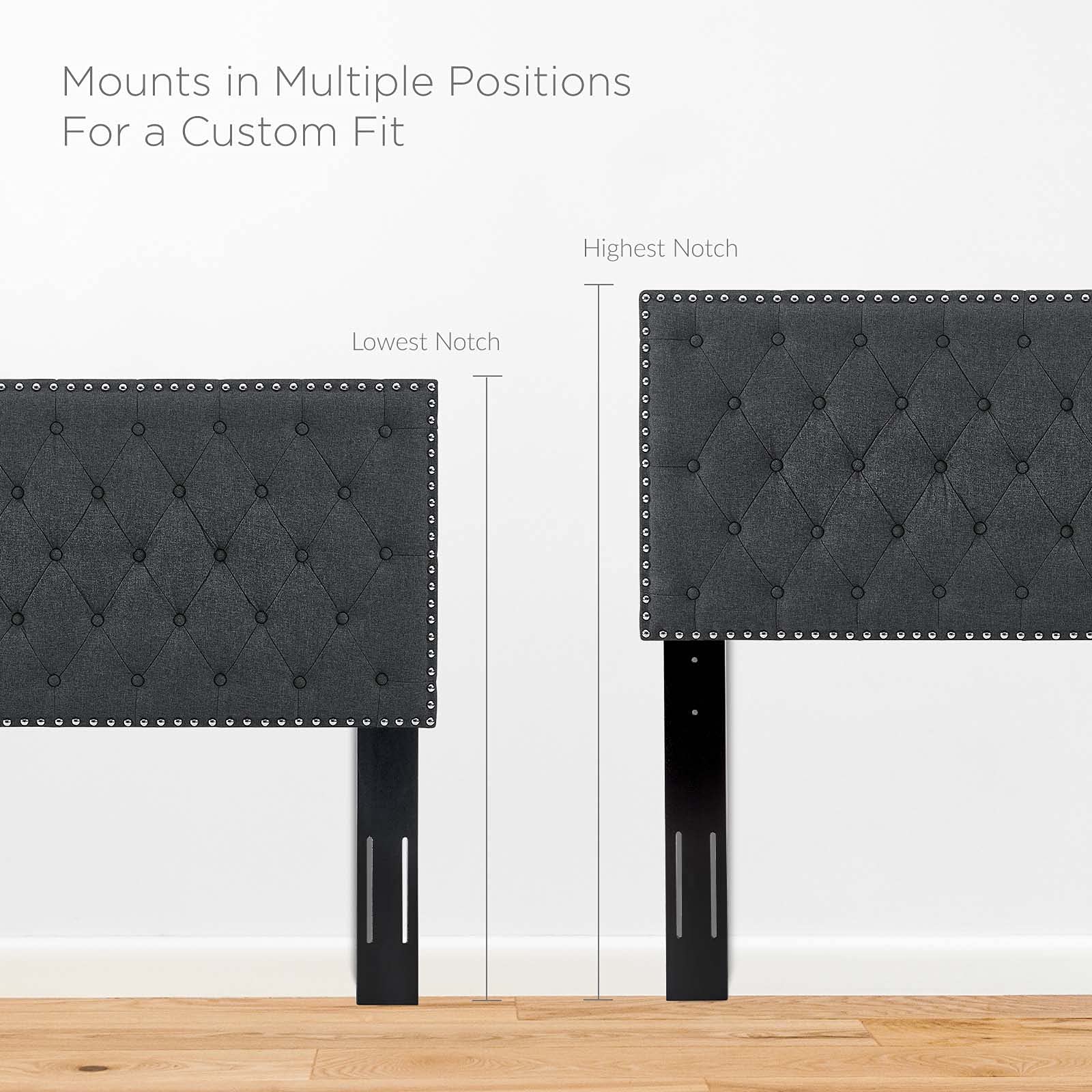 Modway Helena Tufted Button Fabric Upholstered Full/Queen Headboard With Nailhead Trim In Gray