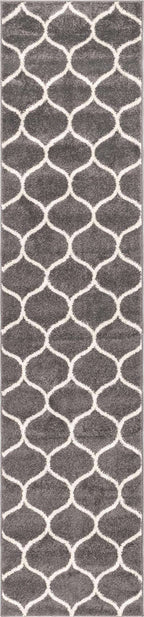 Unique Loom Trellis Frieze Collection Area Rug - Rounded (2' x 8' 8'' Runner, Dark Gray/ Ivory)