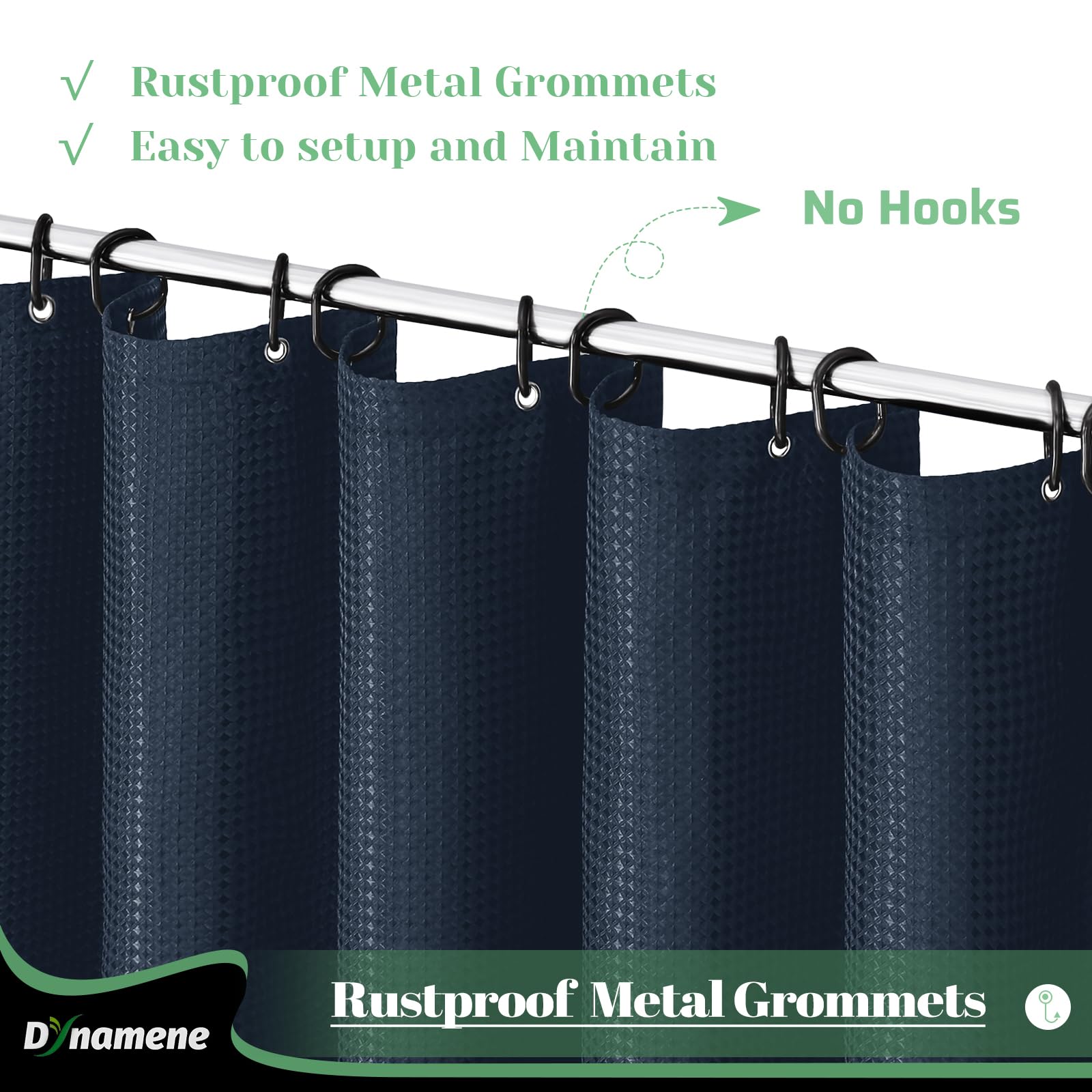 Dynamene Navy Blue Fabric Shower Curtain, Waffle Weave Textured Cloth Shower Curtains For Bathroom, Modern Hotel Luxury Shower C