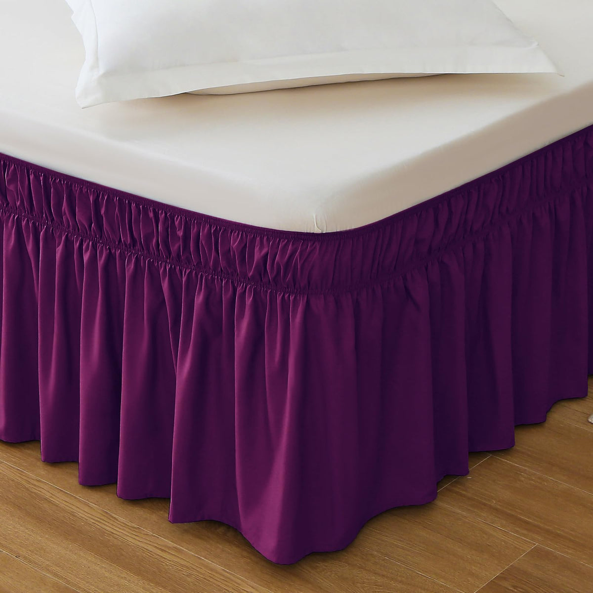 Meila Queen Bed Skirt, Wrap Around Ruffle Bed Skit For Queen Beds With 18 Inch Drop, Elastic Dust Ruffles Easy Fit Wrinkle & Fade Resistant, Purple