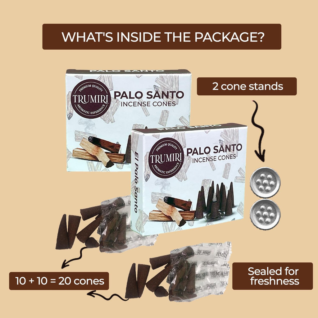 Palo Santo Incense Cones - Total 20 Cone Incense - Dual Pack Of 10 Insence Cones - Incense Cones Scented - Cone Incense Scents -